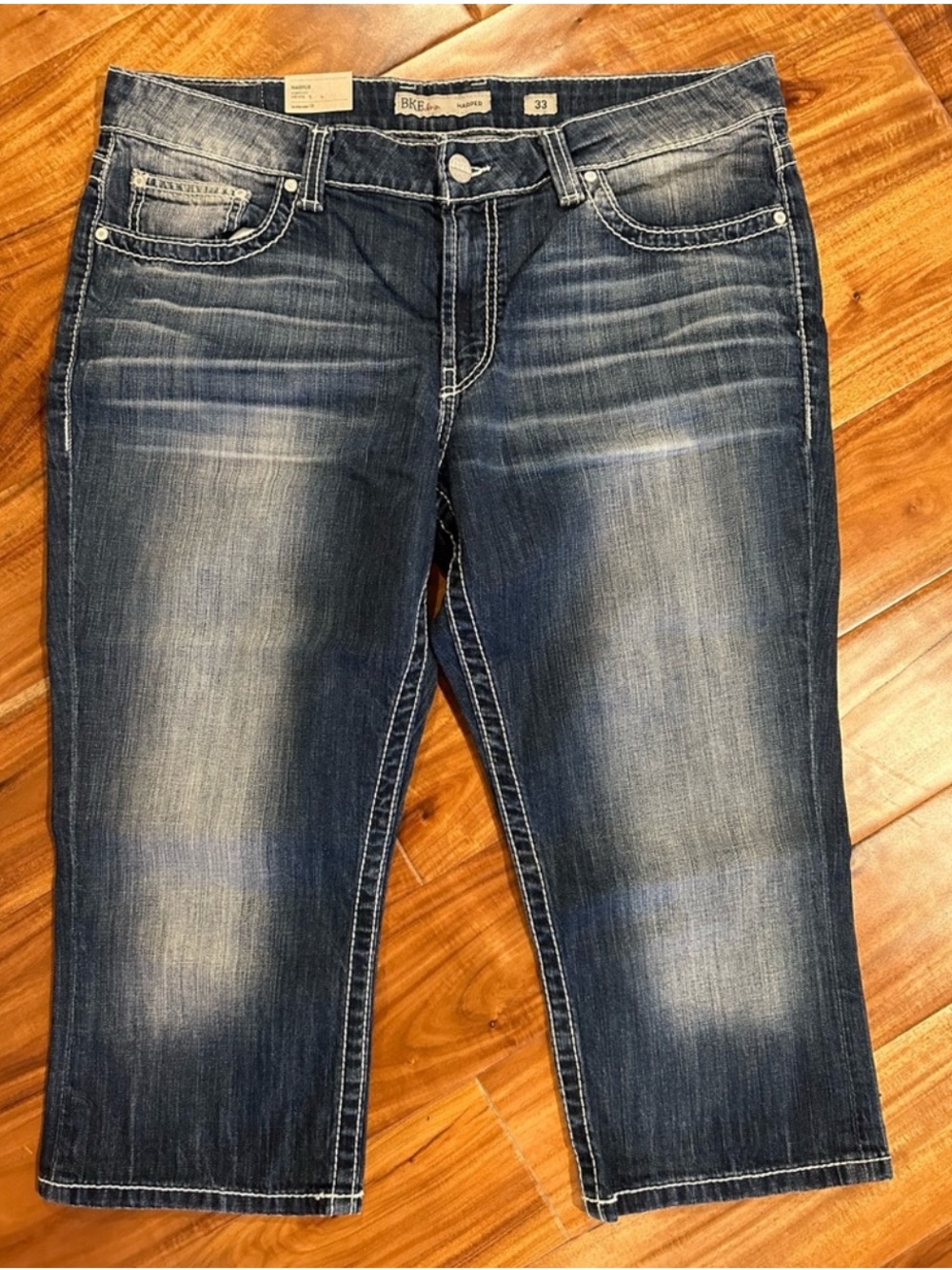 BKE Women's Dark Blue Cropped Jeans with Whiskering
